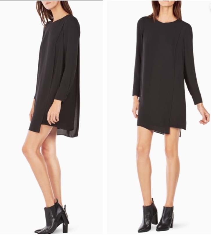 Bcbgmaxazria Black Ashton Georgette Longsleeve Shift Mini Dress Small Minimalist
